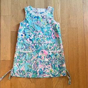 Lilly Pulitzer Girls Sleeveless Tropical Print Dress - Aqua & Pink